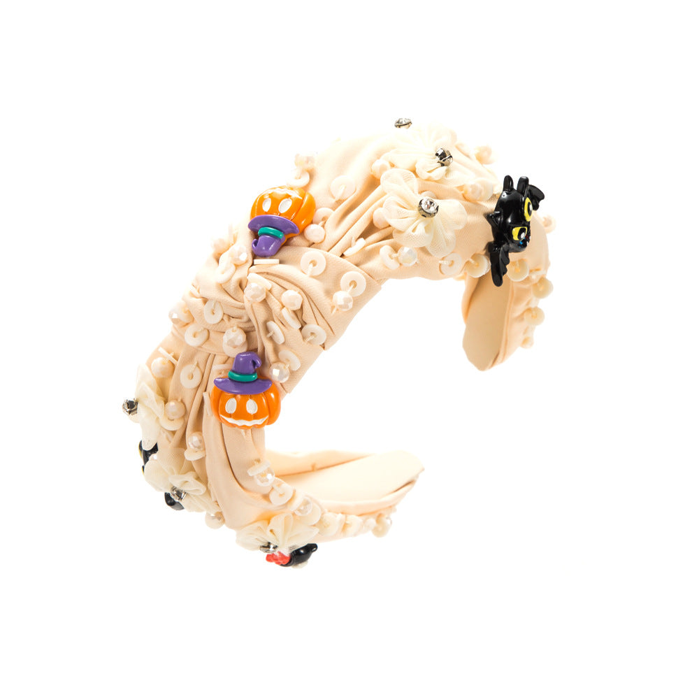 Wholesale Halloween Diamond Pumpkin Face Bat Floral Headband